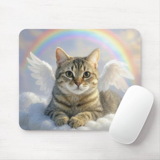 Gestreepte Kat Met Engelvleugels en Regenboog Muismat (Met muis)