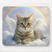 Gestreepte Kat Met Engelvleugels en Regenboog Muismat (Voorkant)
