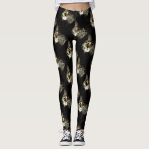 Gestreepte kat met groene ogen, geïsoleerd op zwar leggings