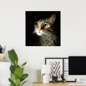 Gestreepte kat met groene ogen, geïsoleerd op zwar poster (Thuiskantoor)