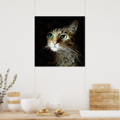 Gestreepte kat met groene ogen, geïsoleerd op zwar poster (Keuken)