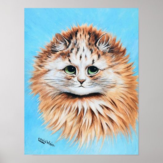 Gestreepte kat met groene ogen, Louis Wain Poster (Voorkant)