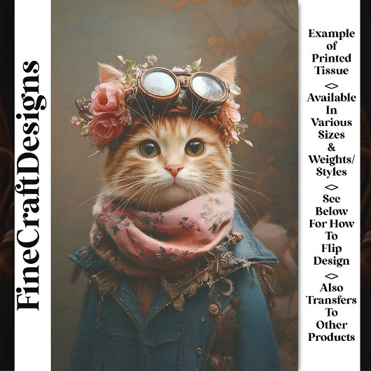Gestreepte Kat Met Roze Sjaal & Jas CD6 Decoupage Tissuepapier