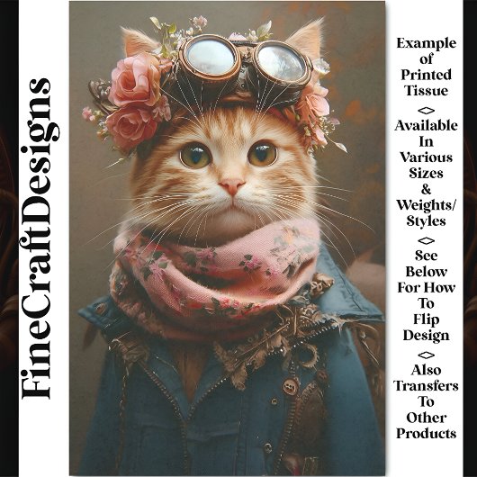 Gestreepte Kat Met Roze Sjaal & Jas CD7 Decoupage Tissuepapier