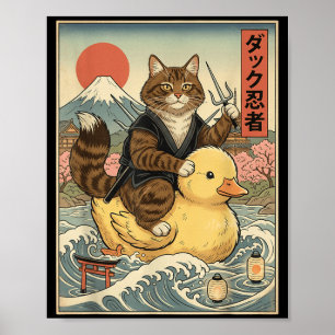 Gestreepte kat ninja vintage Japanse Ukiyo-e kunst Poster