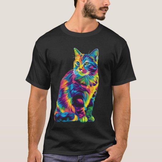 Gestreepte Kat Oranje Kat Popart T-shirt (Voorkant)