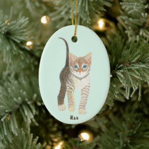 Gestreepte Kat Ovaal Ornament