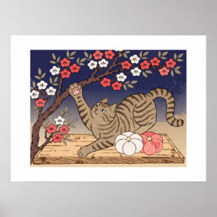 Gestreepte Kat Pruimenbloesem Ume Nerikiri Japanse Poster