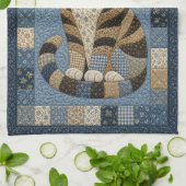 Gestreepte Kat Quilt Theedoek (Gevouwen)