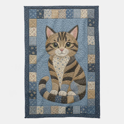 Gestreepte Kat Quilt Theedoek (Verticaal)