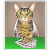 Gestreepte kat speelt poker sticker (Voorkant)