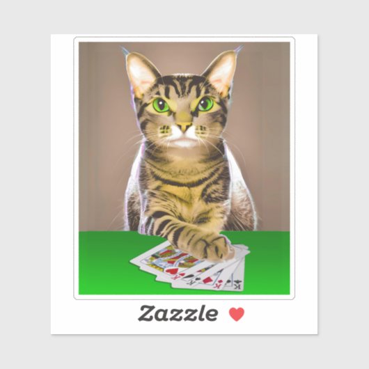 Gestreepte kat speelt poker sticker (Vel)