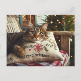 Gestreepte Kat Vrolijk Kerstmis AI Ansichtkaart Briefkaart