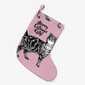Gestreepte Kat Vrolijke Katten Pink Kerstkous Kleine Kerstsok (Voorkant (Hangend))