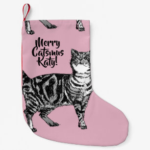 Gestreepte Kat Vrolijke Katten Pink Kerstkous Kleine Kerstsok