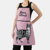 Gestreepte Kat Vrolijke Katten Pink Kerstmuts Schort (Insitu)