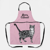 Gestreepte Kat Vrolijke Katten Pink Kerstmuts Schort (Voorkant)