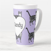 Gestreepte kat Whimsical licht paarse katten meisj Latte Mok (Rechterhoek)