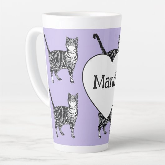 Gestreepte kat Whimsical licht paarse katten meisj Latte Mok (Linkerhoek)