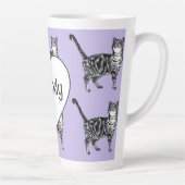 Gestreepte kat Whimsical licht paarse katten meisj Latte Mok (Rechts)