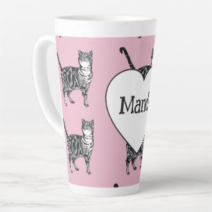 Gestreepte Kat Whimsical Licht Roze Katten Meisjes Latte Mok