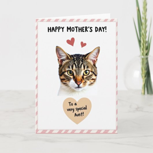 Gestreepte Kat Zalig Moederdag Kaart (Voorkant)