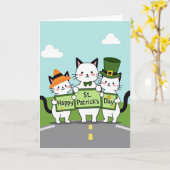 Gestreepte Katten Kerstkaart Kaart (Gele Bloem)
