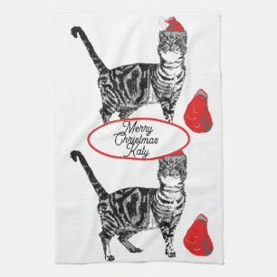 Gestreepte Katten Kerstmis Kerstman Hoed Katten Ro Theedoek