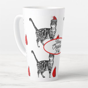 Gestreepte Katten Kerstmis Kerstmuts Katten Rood W Latte Mok