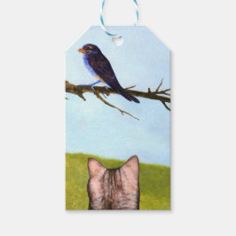 Gestreepte katten praten met vogels cadeaulabel