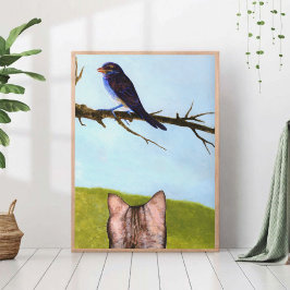 Gestreepte katten praten met vogels canvas afdruk