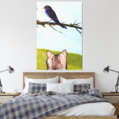 Gestreepte katten praten met vogels canvas afdruk (Insitu (Slaapkamer))