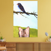 Gestreepte katten praten met vogels canvas afdruk (Insitu (Woonkamer))