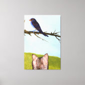 Gestreepte katten praten met vogels canvas afdruk (Voorkant)
