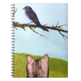 Gestreepte katten praten met vogels notitieboek