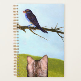 Gestreepte katten praten met vogels planner