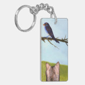 Gestreepte katten praten met vogels sleutelhanger (Voorkant Links)