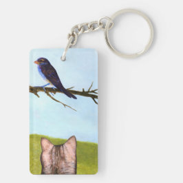 Gestreepte katten praten met vogels sleutelhanger