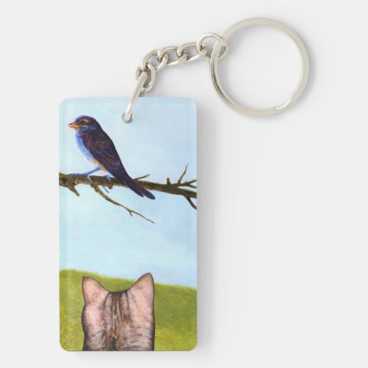 Gestreepte katten praten met vogels sleutelhanger (achterkant)