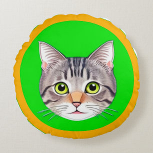 Gestreepte Kattengezicht in een Kleurrijke Cirkelv Rond Kussen