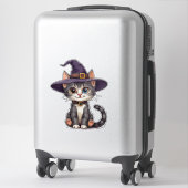 Gestreepte Kattenheks Hoed Mooie Halloween Huisdie Sticker (Koffer)