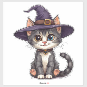 Gestreepte Kattenheks Hoed Mooie Halloween Huisdie Sticker