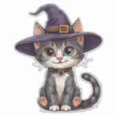 Gestreepte Kattenheks Hoed Mooie Halloween Huisdie Sticker (Voorkant)