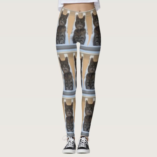 Gestreepte Kattentegelpatroon Leggings (Voorkant)