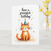 Gestreepte Kattenverjaardagskaart Kaart (Gele Bloem)