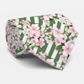Gestreepte Kersenbloesem Bloemrijke Groomsmen Stropdas (Opgerold)