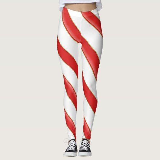 Gestreepte Kerst Kerststok Leggings (Voorkant)