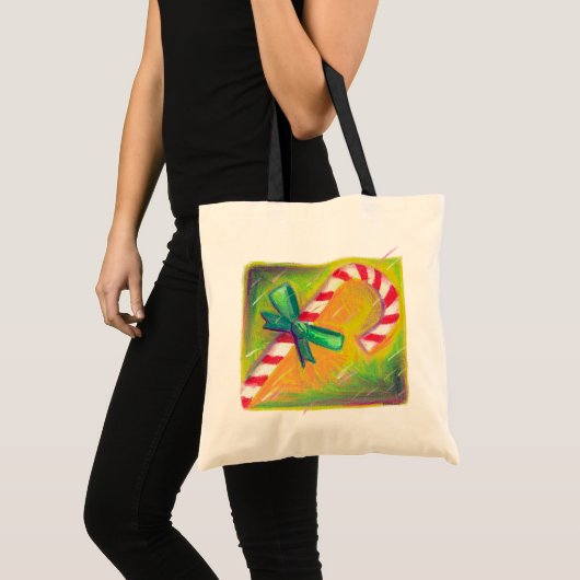 Gestreepte Kerstmis Candy Cane Art Illustratie Tote Bag (Voorkant (product))