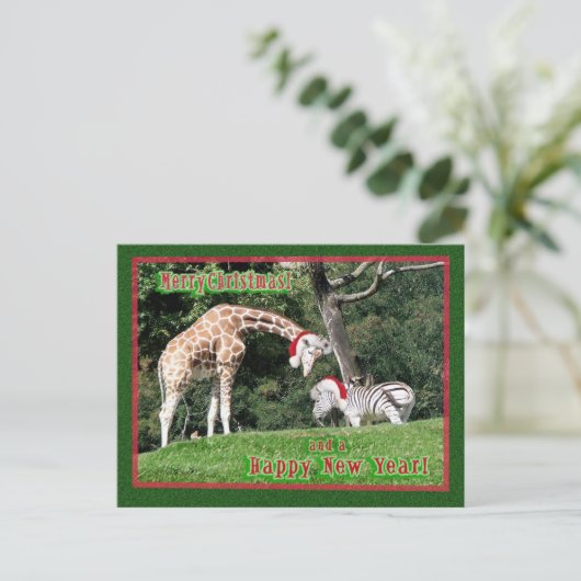 Gestreepte Kerstmis van de Giraffe Feestdagenkaart (Staand voorkant)