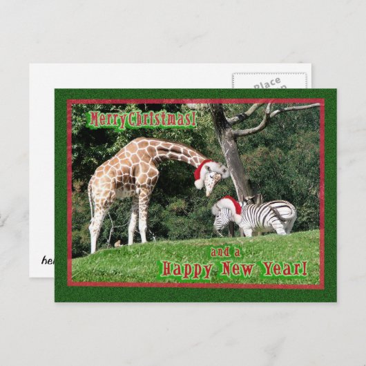 Gestreepte Kerstmis van de Giraffe Feestdagenkaart (Voorkant / Achterkant)